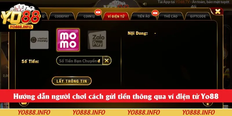 Hướng dẫn người chơi cách gửi tiền thông qua ví điện tử Yo88