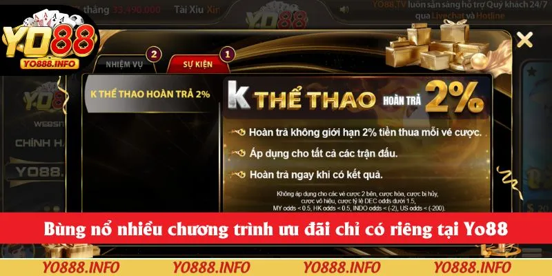 Bùng nổ nhiều chương trình ưu đãi chỉ có riêng tại Yo88